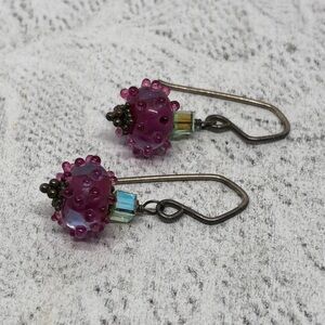 Vintage artisan art glass bead sterling silver earrings